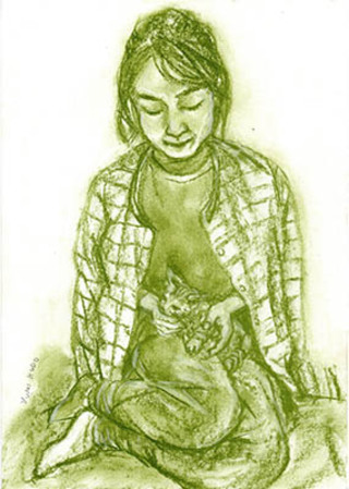 My sister with a cat